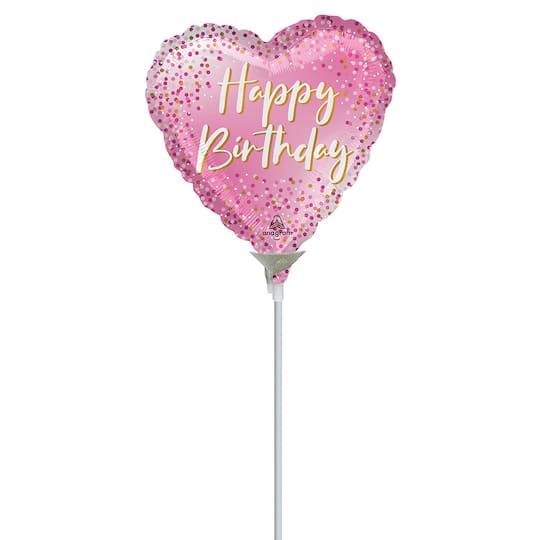 9" Happy Birthday Sparkle Heart Stick Balloon
